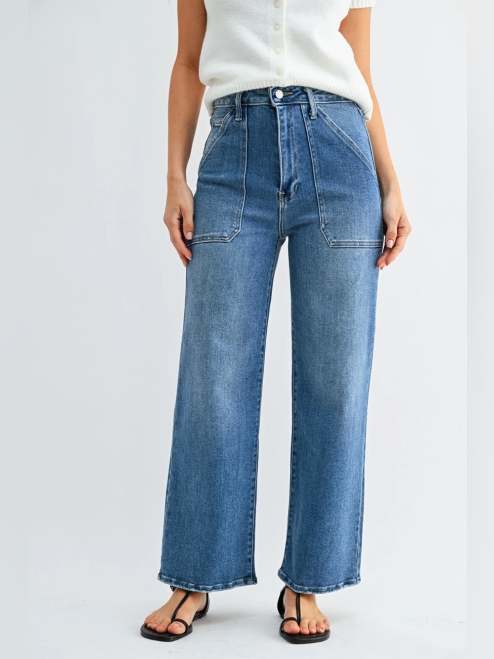 Just Black Denim Patch Pocket Wide Leg Jeans